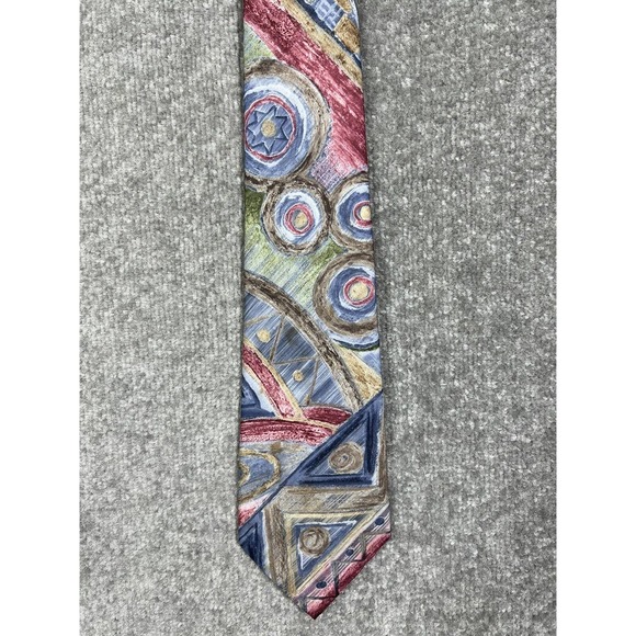 Johnny Carson Abstract Watercolor Geometric Polyester Mens Pointed Tie USA Made - Picture 7 of 10